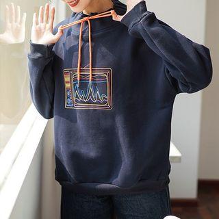 Long-sleeve Hooded Fleece-lined Top Sapphire Blue - One Size