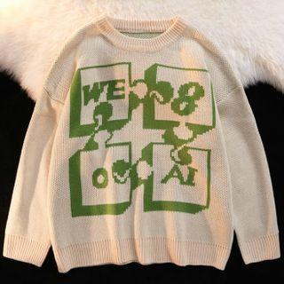 Lettering Sweater Green & Almond - One Size
