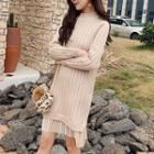 Mock-turtleneck Layered Rib Knit Dress