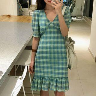 Plaid Short-sleeve Sheath Dress