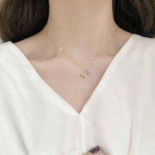 Rhinestone Butterfly Pendant Necklace Butterfly - Gold - One Size
