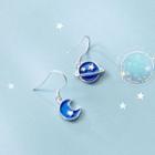 925 Sterling Silver Asymmetric Moon-and-planet Hook Drop Earring As Shown In Figure - One Size