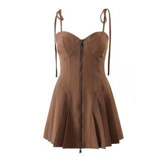 Tie-shoulder Zip-up A-line Dress
