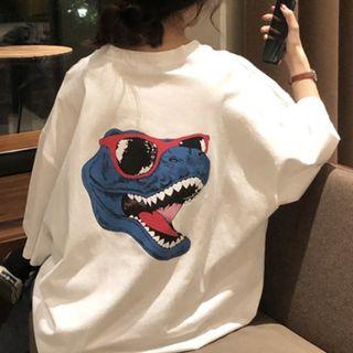 Elbow-sleeve Crocodile Printed T-shirt