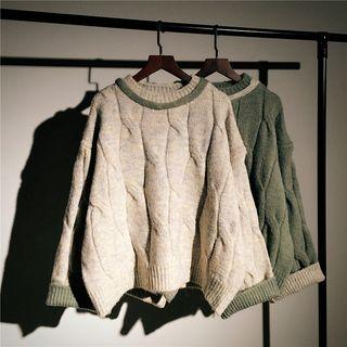 Contrast-trim Cable-knit Oversize Sweater
