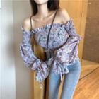 Puff Sleeve Off Shoulder Print Blouse