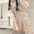 Cherry Print Midi A-line Overall Dress Red & Almond - One Size