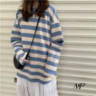 Cutout-elbow Loose-fit Striped Pullover