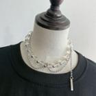 Bead Chain Layered Necklace 1 Pc - Silver - One Size