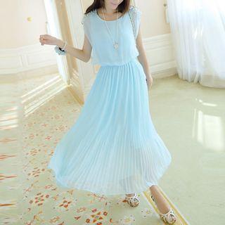 Embellished Sleeveless Midi Chiffon Dress