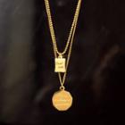 Lettering Pendant Layered Necklace Necklace - Good Luck - Layered - 18k Gold - One Size