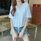 Short-sleeve Plain Hooded T-shirt