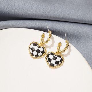 Heart Drop Earring 1 Pair - E4635 - Gold & Black & White - One Size