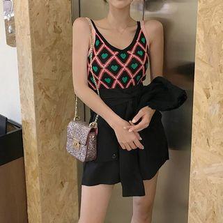 Heart Pattern Knit Camisole / High-waist Shorts