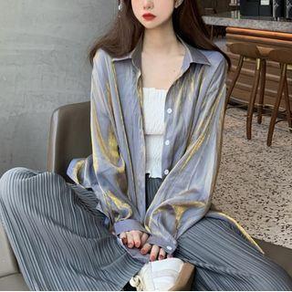 Long-sleeve Iridescent Shirt / Camisole Top / Wide Leg Pants