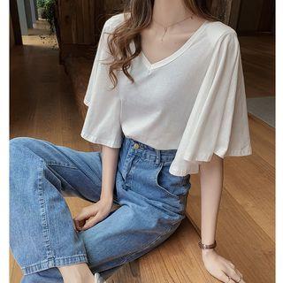 V-neck Ruffle Sleeve Top