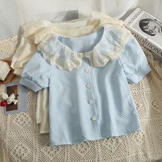 Lace Ruffle-collar Checker Crop Shirt