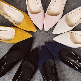 Faux Suede Pointed Low Heel Pumps