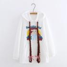 Braid-accent Print Hoodie White - One Size