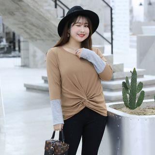 Long-sleeve Color Block Twisted Top