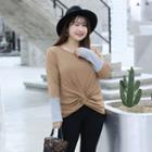 Long-sleeve Color Block Twisted Top