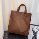 Set: Faux Leather Tote Bag + Pouch Coffee - One Size