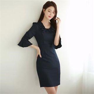 Tall Size Elbow-sleeve Ruffle-trim Dress