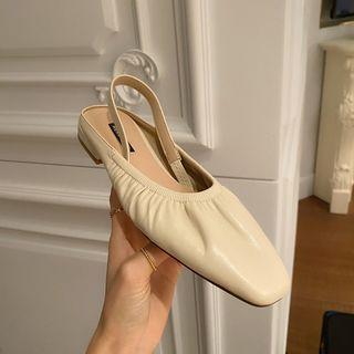 Plain Faux Leather Shirred Slingback Flats
