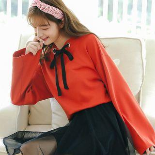Ribbon-neck Sweatshirt Tangerine - One Size