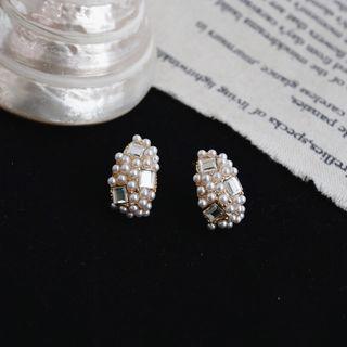 Faux Pearl Rhinestone Earring 1 Pair - One Size