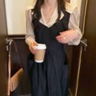 Cuffed Collar V-neck Shirt / Open Back Pinafore Dress