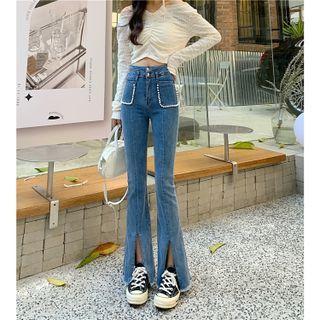 High Waist Beaded Bootcut Jeans