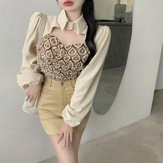 Cutout Floral Print Shirt