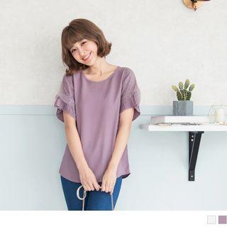 Pleated Cuff Mesh Panel Top