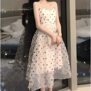 Bronzing Dotted Mesh Spaghetti-strap Dress