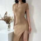 Short-sleeve V-neck Plain Shaping Knit Dress