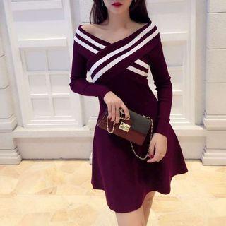 Off-shoulder A-line Knit Dress