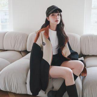 Patched Panel Baseball Jacket