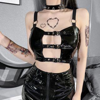 Faux Leather Buckled Cutout Camisole Top