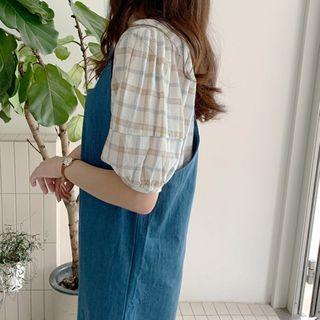 Slit-back Long Pinafore Dress Blue - One Size