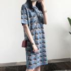 Short-sleeve Cherry Print Knit Dress