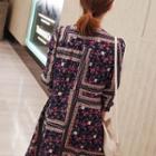 V-neck Patterned A-line Long Dress