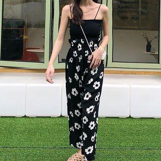 Plain Camisole / Floral Print Pants