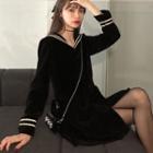 Long-sleeve Sailor Collar Mini Dress Black - One Size