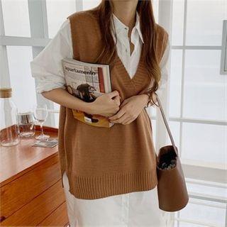 V-neck Slit-side Boxy Vest