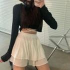 Long-sleeve Cropped T-shirt / Camisole Top / Tiered A-line Mini Skirt / Set