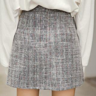 Button-front Print Mini A-line Skirt