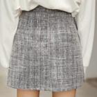 Button-front Print Mini A-line Skirt