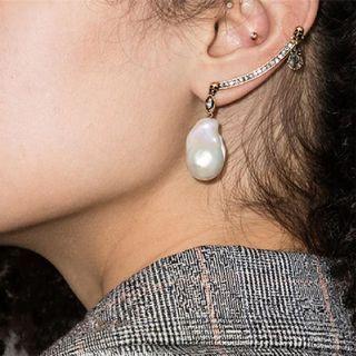 Pearl Alloy Earring 1 Pc - S925 Silver Needle - Gold - One Size