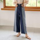 Color Block Wide-leg Denim Suspender Pants